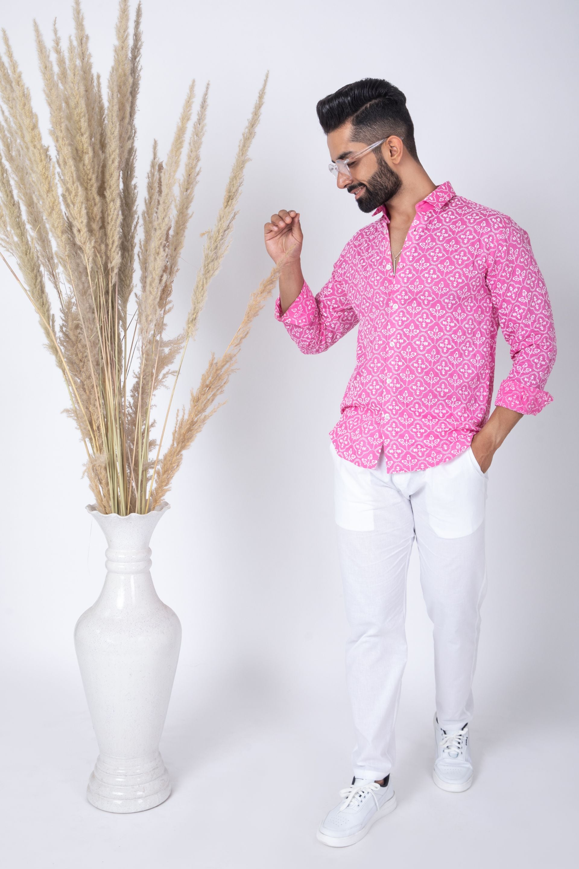 Firangi Yarn Super Soft Full Sleeves Chikankari Schiffli Embroided Men's Shirt