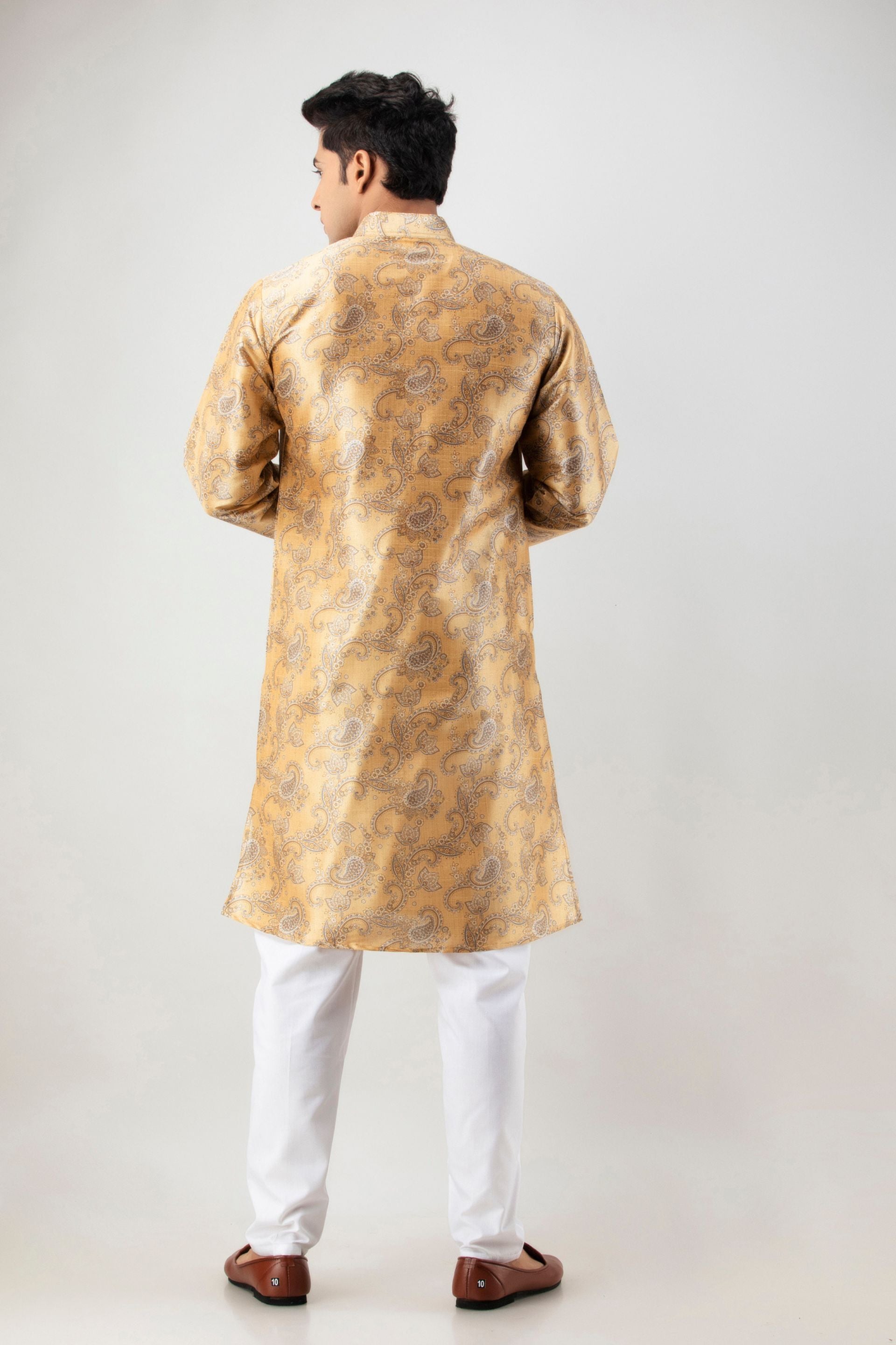 Firangi Yarn Wedding and Festive Wear Paisley Printed Yellow Kurta in Silk Fabric